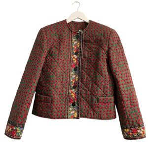 90s VERA BRADLEY Indiana Quilted Green-Floral Christmas Jacket Top holiday S